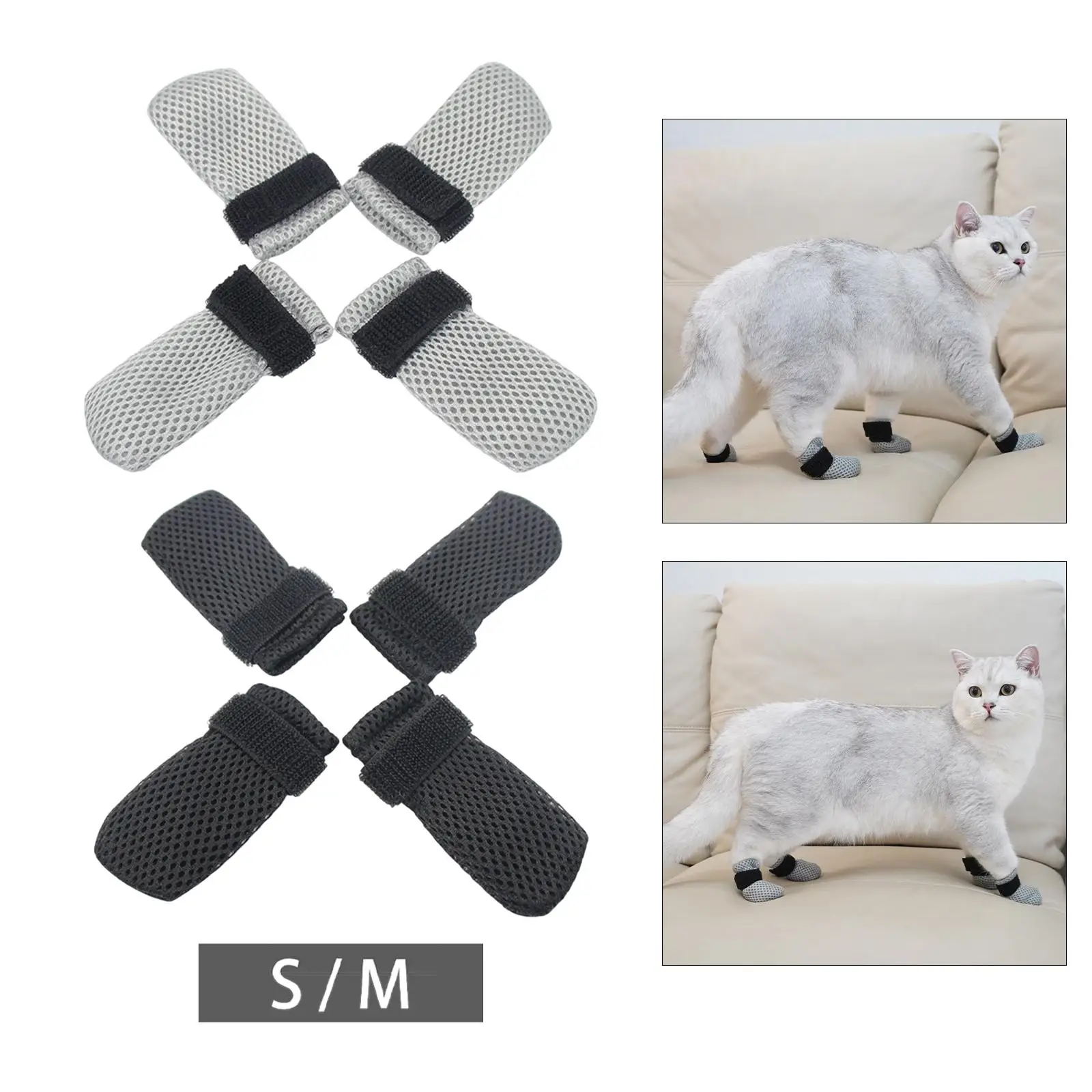 Botas antiarañazos para gatos, 4 piezas, cubiertas de malla suave, protector ajustable para aseo, afeitado de baño - imagen 5