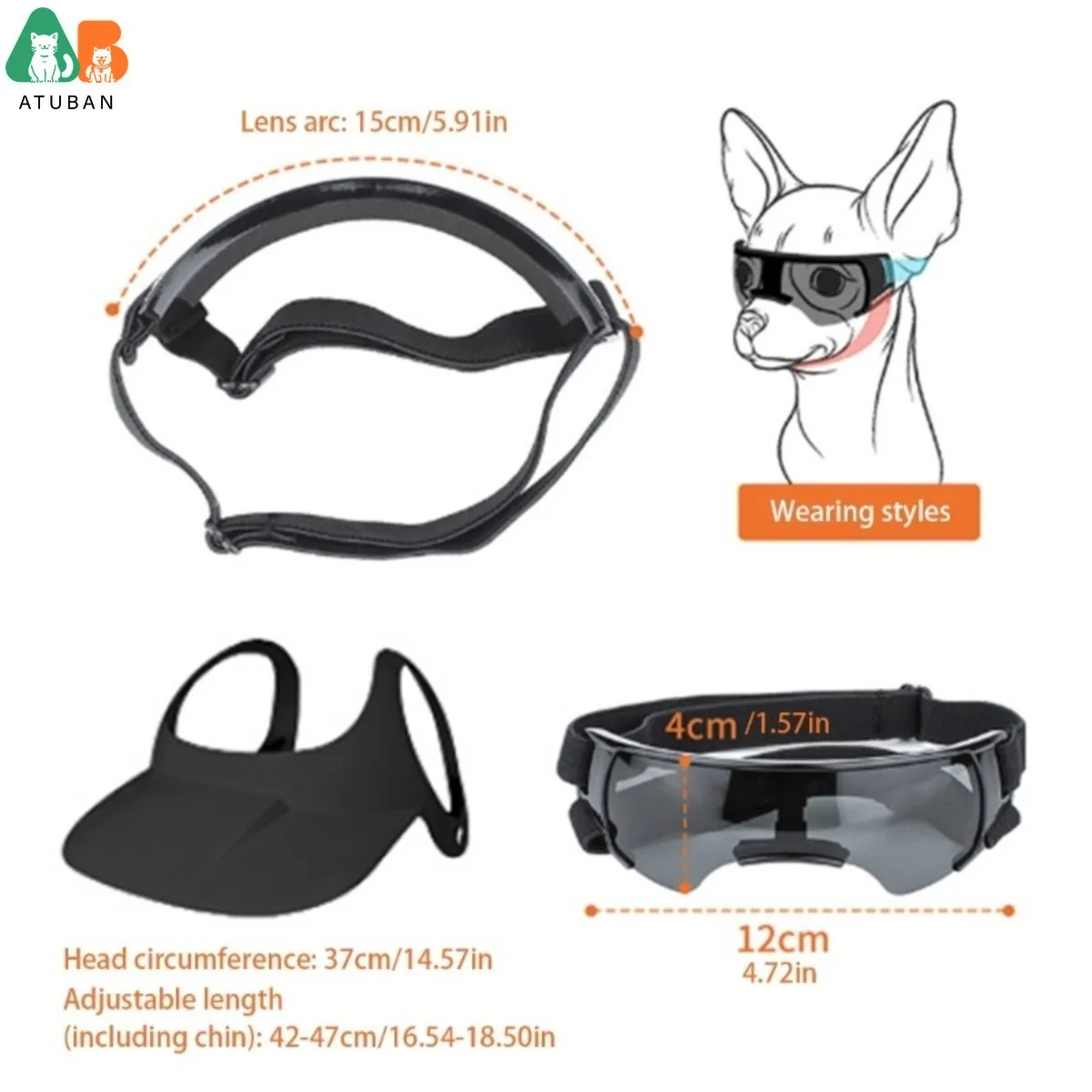 ATUBAN-Sombrero para el sol para mascotas, combinación de gafas para perros, sombrero con protección solar para primavera y verano, accesorios de ajuste de oreja - imagen 2
