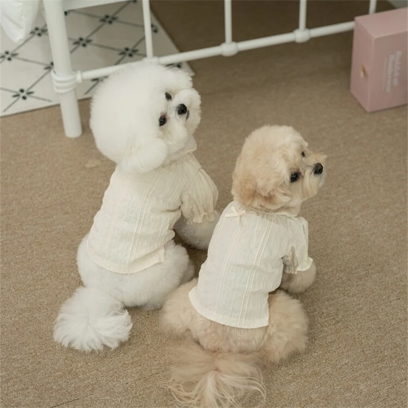 Ropa para mascotas, camisa de princesa para perros, blusa de mare marfil con lazo de cinta, ropa de manga corta para perros, ropa para cachorros y gatos, falda para cachorros - imagen 3