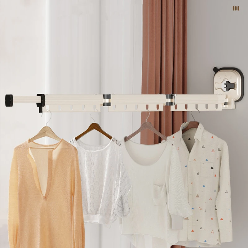 Colgador de ropa retráctil montado en la pared, estante de secado de ropa sin perforaciones, estantes de secado plegables, ahorro de espacio para baño y balcón - imagen 3