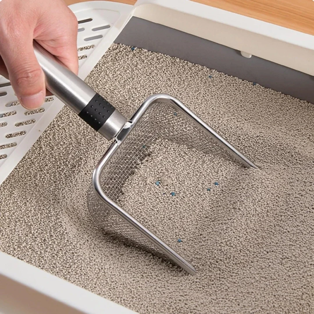 Cuchara de acero inoxidable para arena de gatos, duradera, fácil de limpiar, mango ergonómico, resistente al óxido, Ideal para la eliminación rápida de residuos - imagen 2