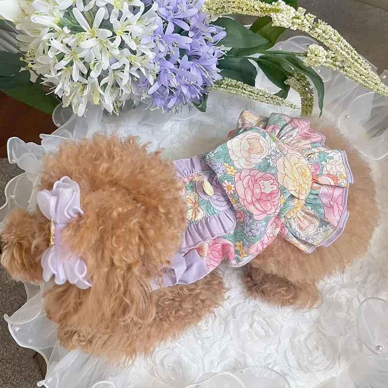 Vestido Floral de primavera/verano para mascotas, cumpleaños, Día de San Valentín, Navidad, Año Nuevo, chaleco de flores, ropa para cachorros, vestidos para perros pequeños - imagen 2