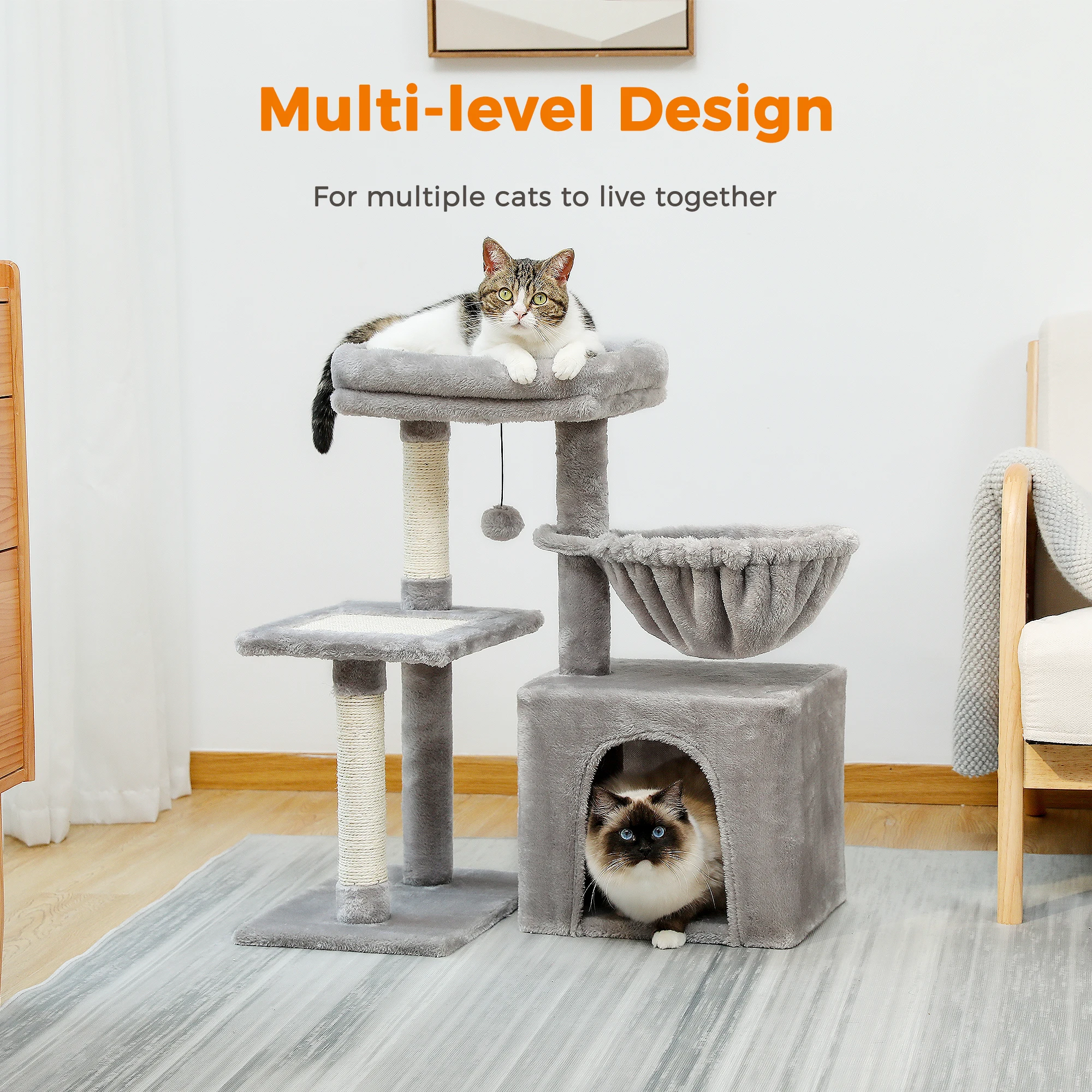 Árbol para gatos pequeños 2 en 1 para interiores, divertido poste para rascar cubierto de Sisal y tablero para gatitos, percha superior grande y acogedora, h73 cm - imagen 3
