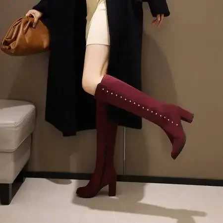Botas hasta la rodilla elegantes para mujer, Zapatos altos de gamuza suave con cremallera, zapatos largos de fiesta, talla grande 43, otoño e invierno, 2024 - imagen 5