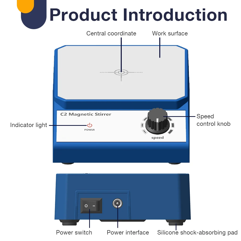 Agitador magnético C2, Control electrónico de velocidad, mezclador magnético de 2500rpm con barra agitadora, mezclador de líquidos de 2000ml, agitador con enchufe UE y EE. UU. para laboratorio - imagen 3