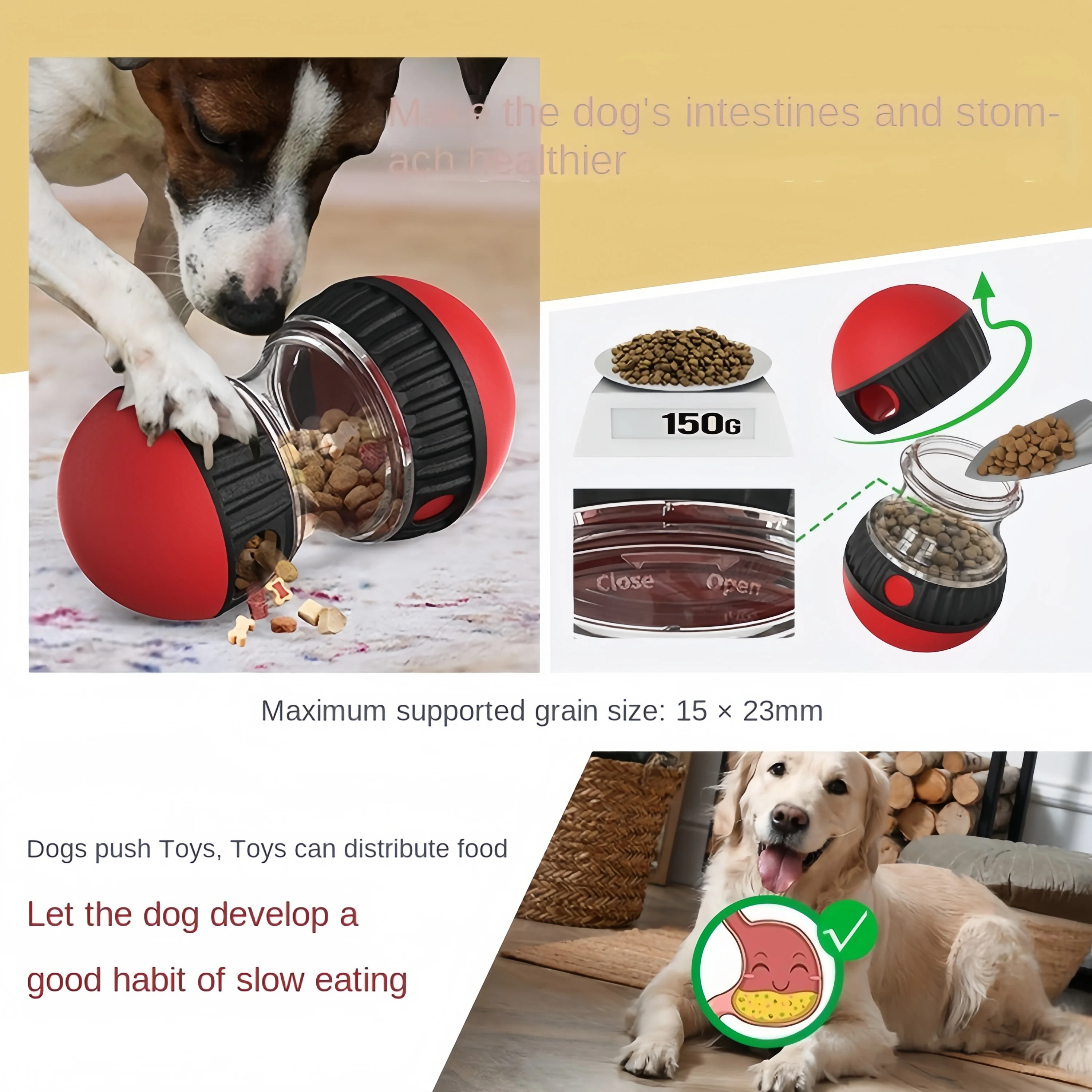 Vaso de juguete de comida con fugas para perros y mascotas, bola de comida con fugas, bola rodante elíptica, alimentación lentamente, protege el estómago, aumentar la inteligencia del perro - imagen 3