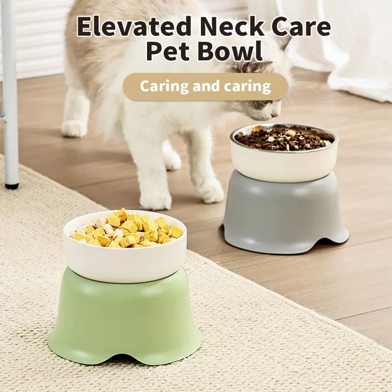 Un nuevo cuenco de flores de cerámica de acero inoxidable con cuello de patas altas, cuenco para perros y gatos, cuenco anti-punta para mascotas - imagen 4