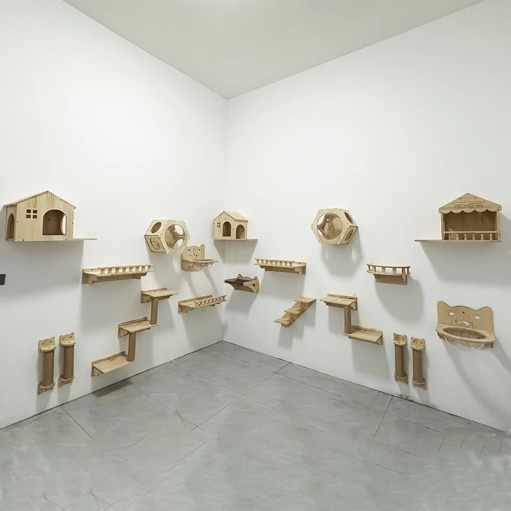 Muebles de madera montados en la pared para gatos, marco de escalada, hamaca con borlas para gatos, escalera de Sisal, árbol para gatos y torre para gatos - imagen 4