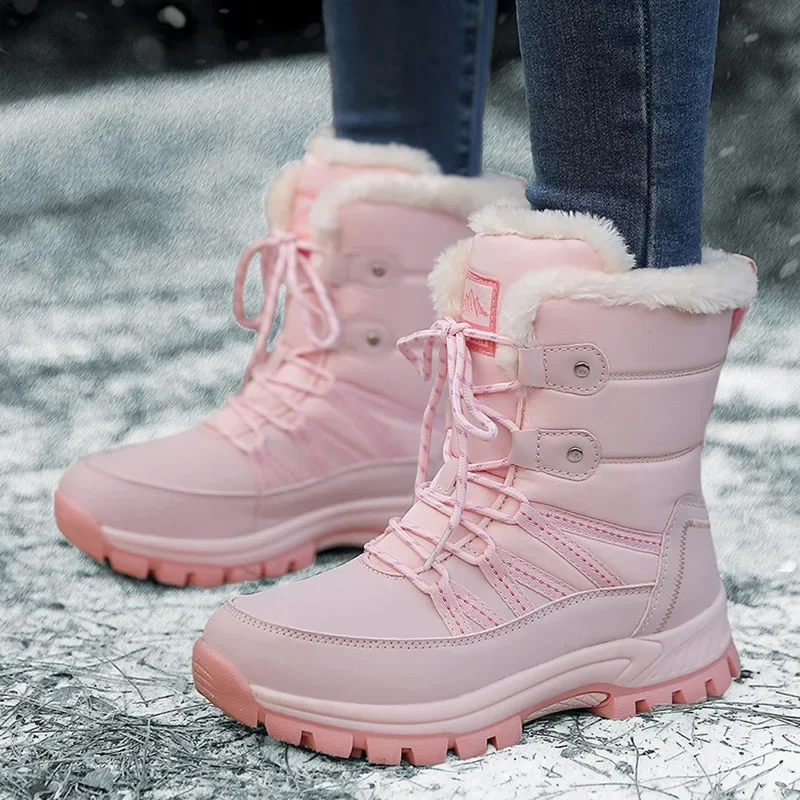 Botas de nieve peludas de alta calidad para mujer, zapatos deportivos cálidos de algodón para exteriores, zapatos transfronterizos de talla grande, cómodos, informales, con punta redonda, para invierno
