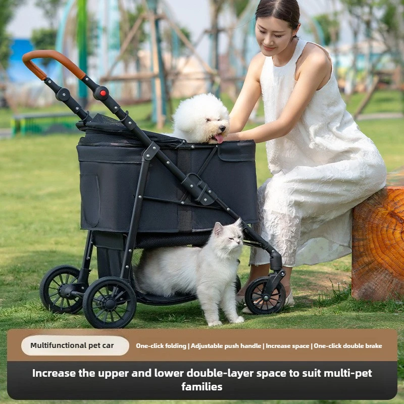 Cochecitos para perros y gatos, cochecitos para bebés de peluche para perros y gatos, carrito para mascotas, ligero y plegable para exteriores