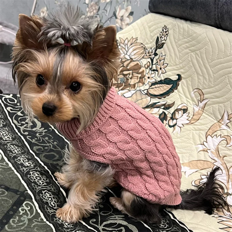 Suéteres de punto sólidos para perros pequeños Chihuahua Schnauzer Otoño Invierno ropa para cachorros para mascotas jerseys ropa de perros mascotas - imagen 4