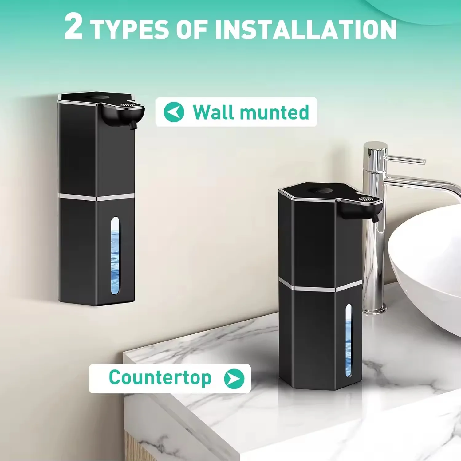 Dispensador automático de jabón de 360Ml, dispensador de jabón espumoso líquido de 4 niveles, carga de batería larga, dispensador automático de jabón sin perforación - imagen 2