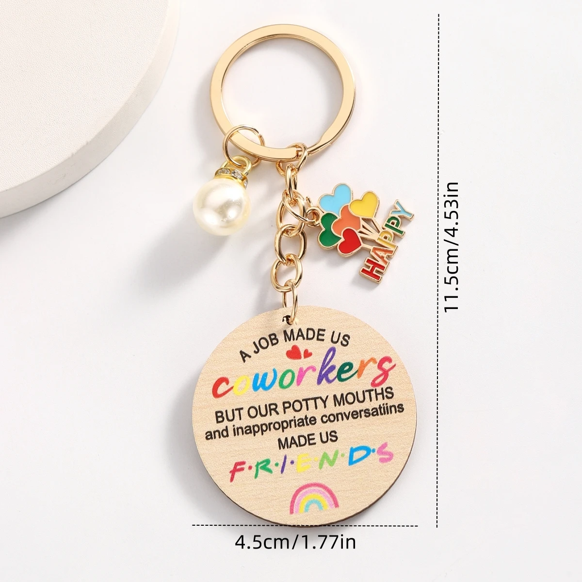 Llavero con colgante feliz de perlas de imitación de madera, regalos diarios a compañeros de trabajo y amigos, Jefe, mejor amigo, buen amigo, 1 pieza - imagen 3