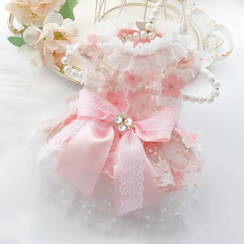 Primavera Verano estilo fino mascota gato perro vestido de flores princesa y vestido de boda diseño vestido hecho a mano para perros de peluche - imagen 2