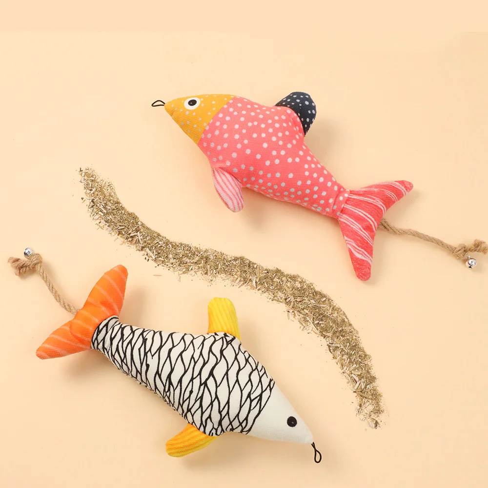 Juguete de pez con hierba gatera colgante, juguete de peluche con campana, autobuicio interactivo para juegos de aburrimiento, juguete molar para la dentición para gatos - imagen 3