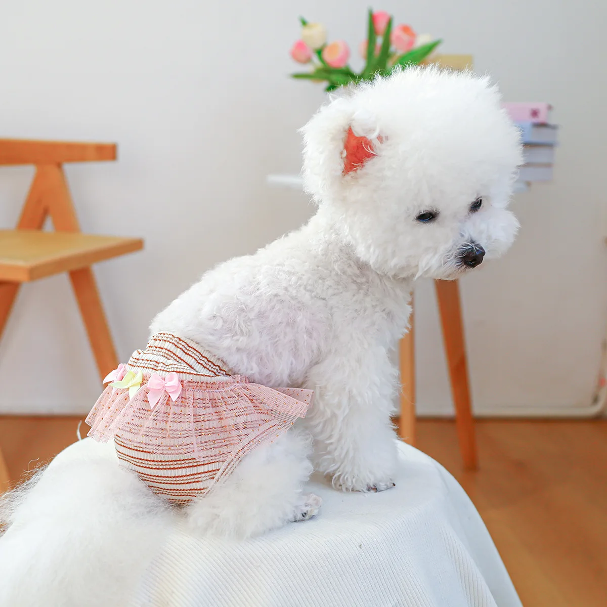 Pañales para perros, pantalones fisiológicos para cachorros, bragas para mujeres, pantalones cortos, ropa interior lavable para perros y gatos, lazo a rayas - imagen 5