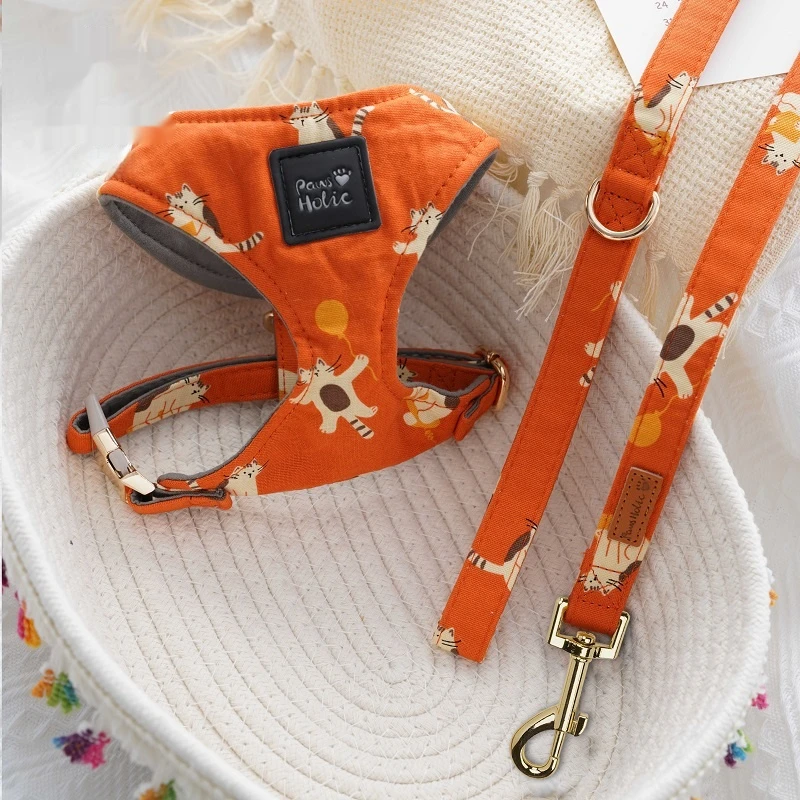 Arnés y Correa para Perros Suave Ajustable de Algodón Estilo Chaleco Antitirones Cómodo para Perros Pequeños y Medianos con Hebilla de Aleación de Zinc Diseño de Moda - imagen 4