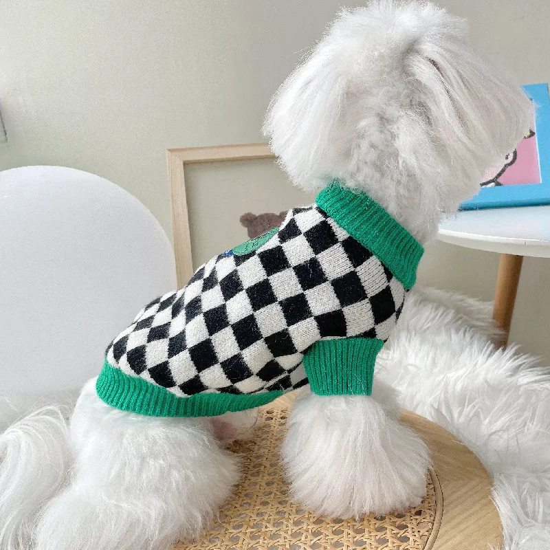 Suéter de cuadros blanco y negro para perros pequeños – Otoño/Invierno - imagen 4