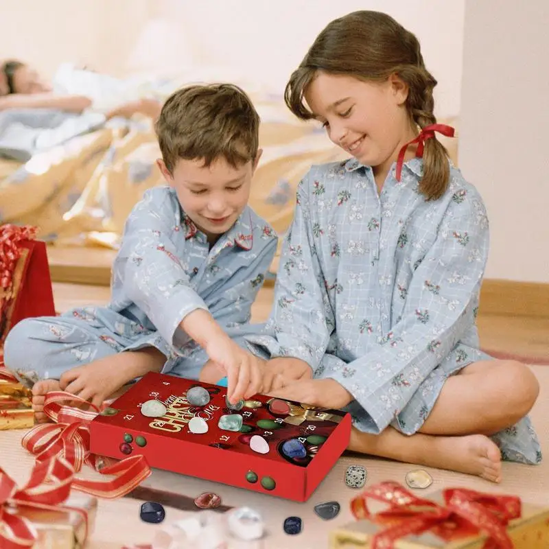 Calendario de Cuenta Regresiva para Navidad, cristales naturales con cristales minerales, decoración de temporada para premios escolares, fiesta de cumpleaños, 24 días - imagen 3