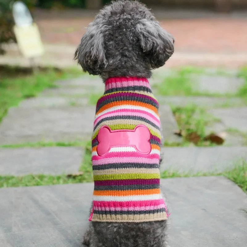 Ropa para perros pequeños con estampado de huesos, suéter a rayas para perros, abrigo cálido para perros, suéteres de punto, ropa para cachorros Chihuahua Bichon - imagen 4