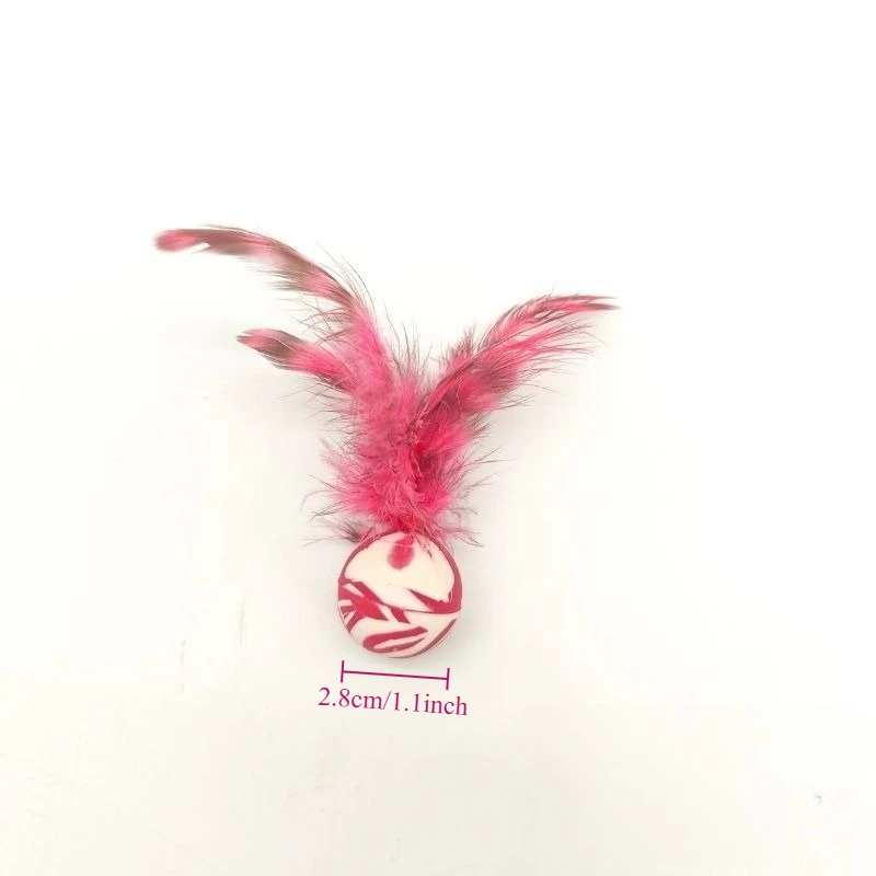 2 uds., color aleatorio, venta al por mayor, bola elástica colorida interactiva, plumas, juguete para gatos, pelota de goma para masticar, juguete para mascotas - imagen 2