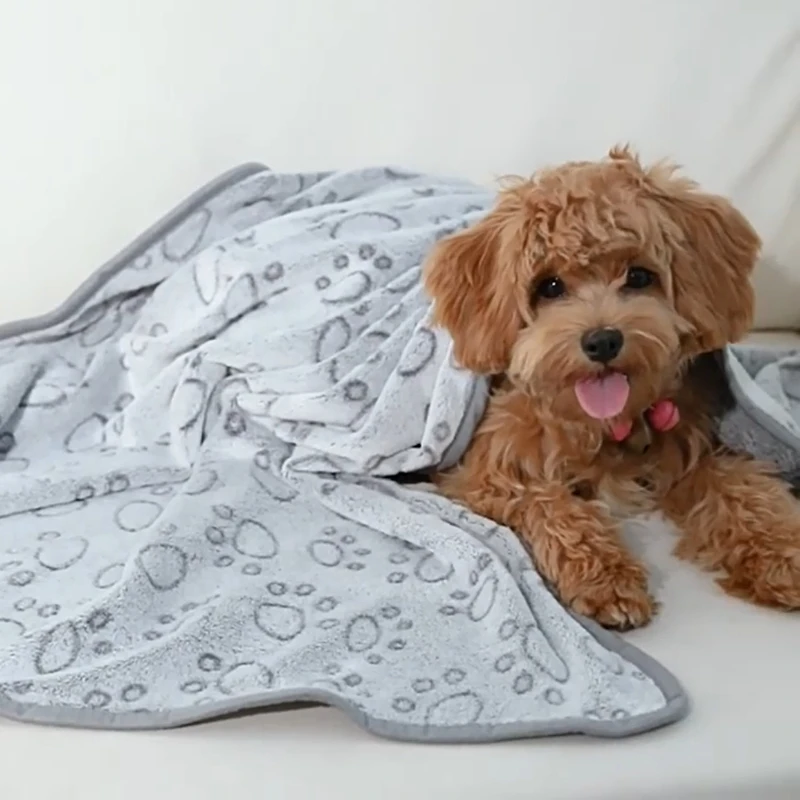 Manta de franela premium para mascotas con estampado de patas, manta súper suave y lavable para perros y gatos para sofá, cama, estera para dormir calmante para perros y gatos - imagen 4