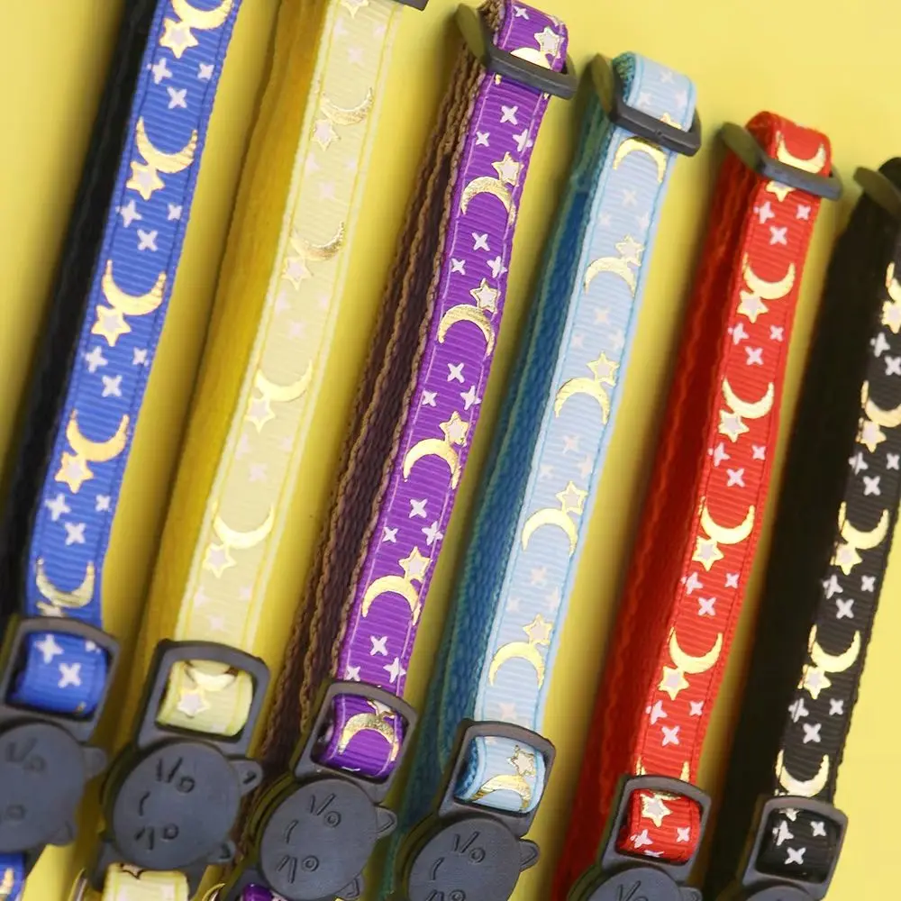 Collar para mascotas Gold Star Moon, Collar reflectante para perros y gatos con hebilla de seguridad y campana, Collar ajustable para gatitos con brillo - imagen 2