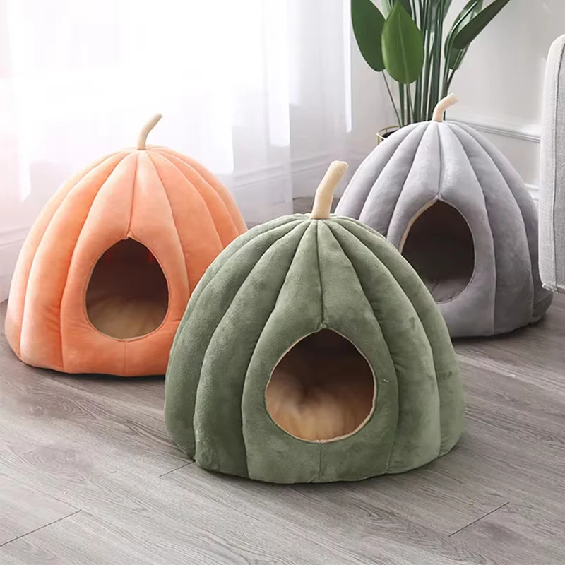 Cama cálida con forma de calabaza para gato, cómoda Casa de dormir para mascotas, lavable, para invierno - imagen 2