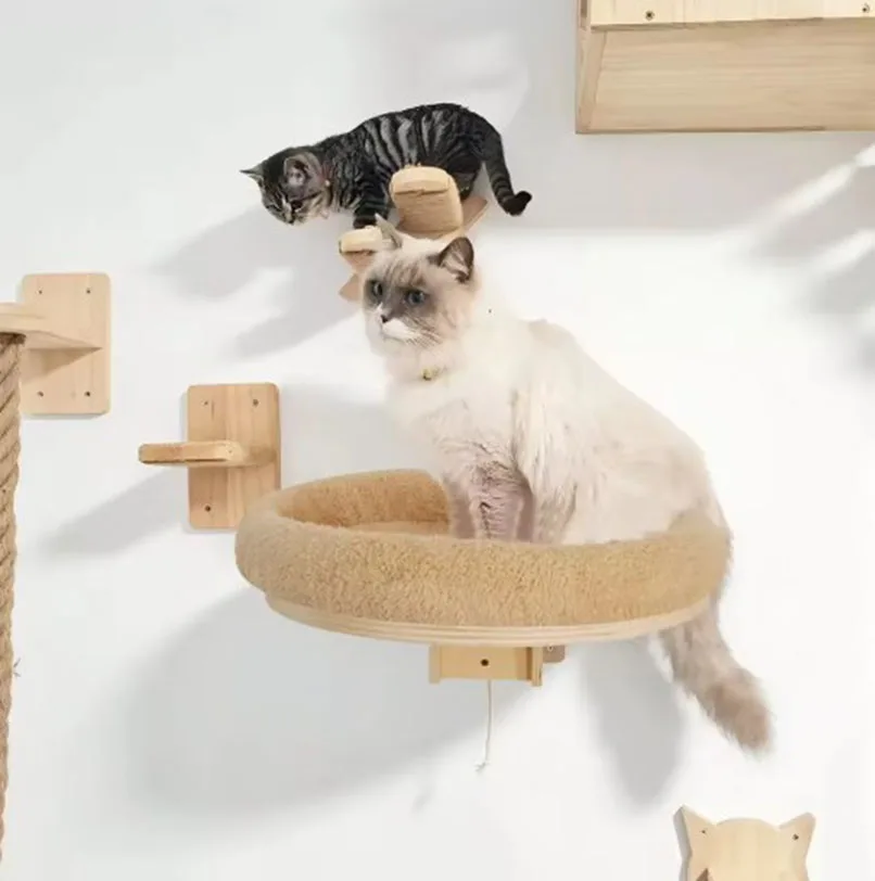 Árbol para gatos, marco de escalada para gatos, poste rascador para gatos montado en la pared de madera maciza, hamaca, escalera de Sisal, paraíso de pared para gatos - imagen 2