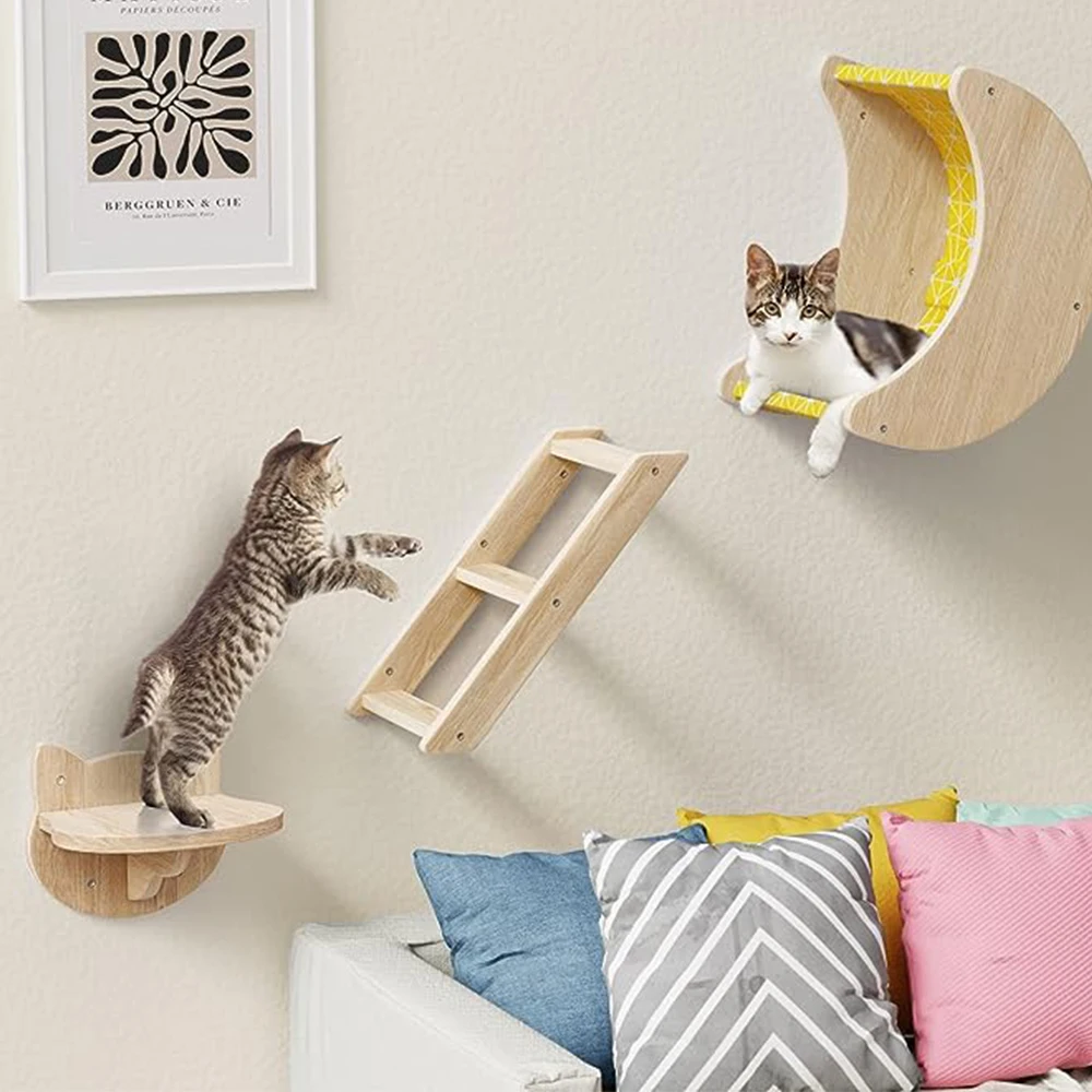 Estantes de escalada de madera montados en la pared para gatos, hamaca para gatos, plataforma de salto, muebles para mascotas para jugar y dormir - imagen 4