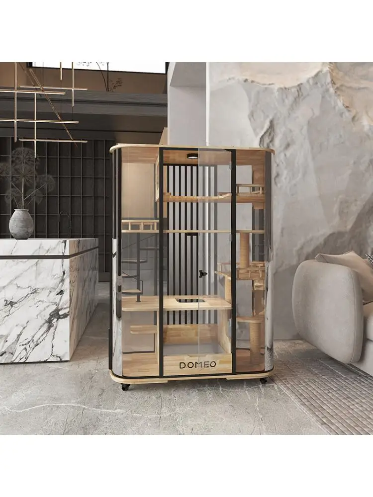 Villa panorámica para gatos, casa de vidrio de 360 grados, completamente transparente, de lujo, de madera maciza, armario para gatos - imagen 4