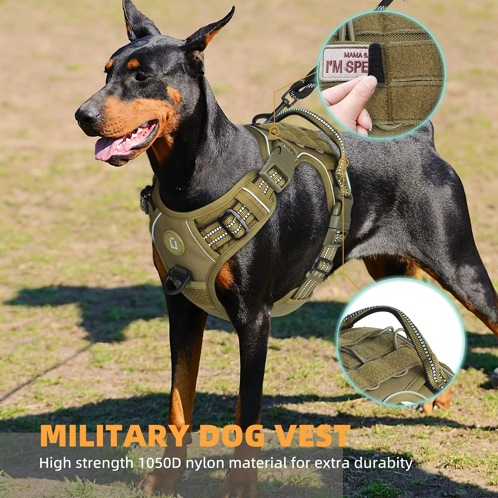 Arnés táctico para perros, arnés para perros sin tirones, arnés de chaleco MOLLE transpirable ajustable para perros medianos y grandes, militar reflectante - imagen 4