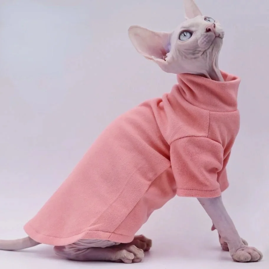 Sphynx-ropa para gato, chaleco Rosa puro sin pelo para gato, Camisa cómoda de algodón con cuello alto, abrigo para gato, ropa de calle para gatito - imagen 2
