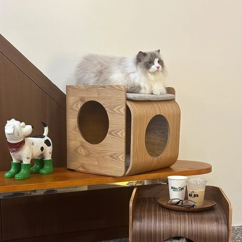 Casa de madera para gatos, camas de lujo para gatos, muebles, accesorios, casas para gatos, gatitos, gatos pequeños, hogar, túnel para gatos, camas ocultas - imagen 5
