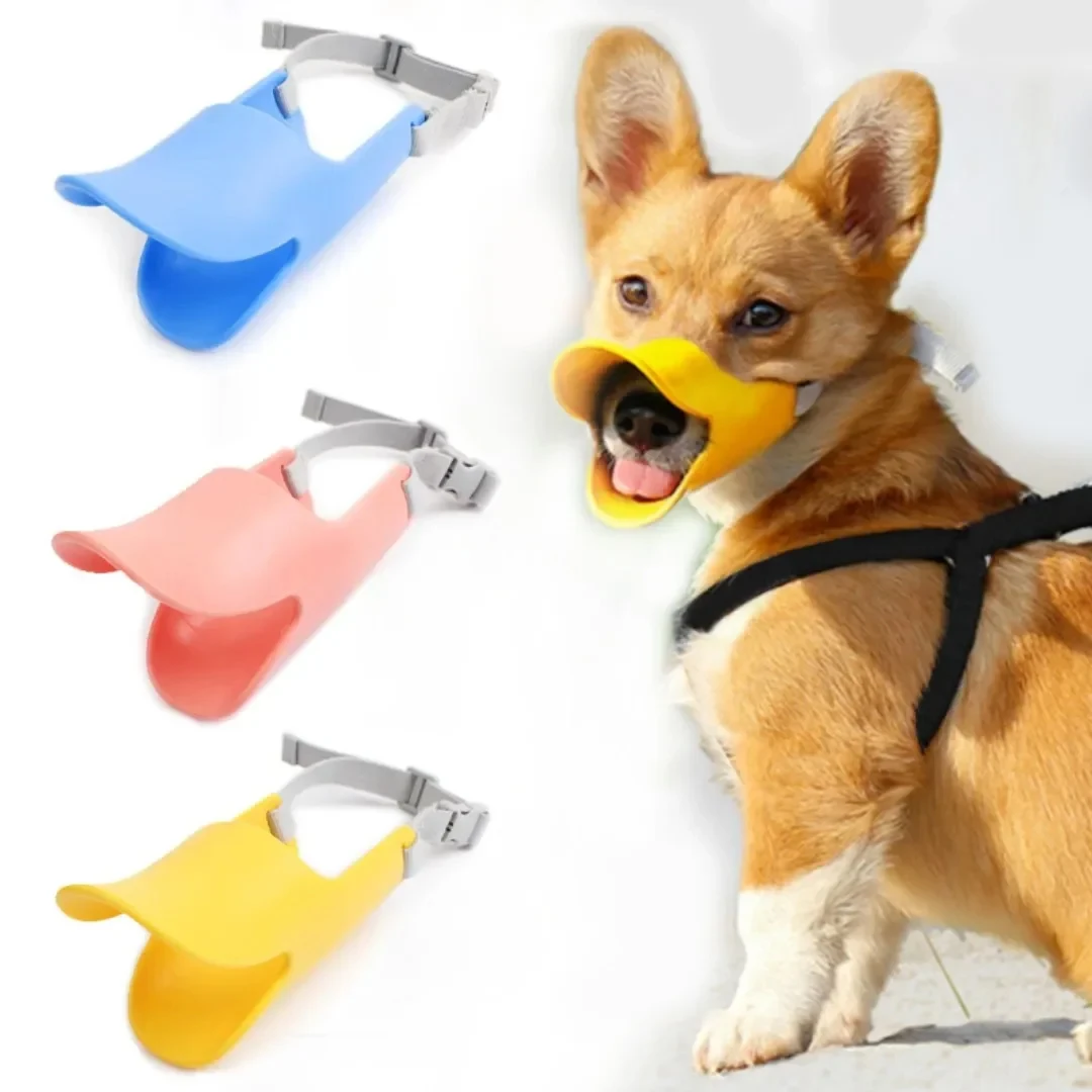 Bozal de pato de silicona para perros, antimordeduras para dejar de ladrar, máscara para perros pequeños y grandes, accesorios para mascotas, cubierta de boquilla ajustable segura