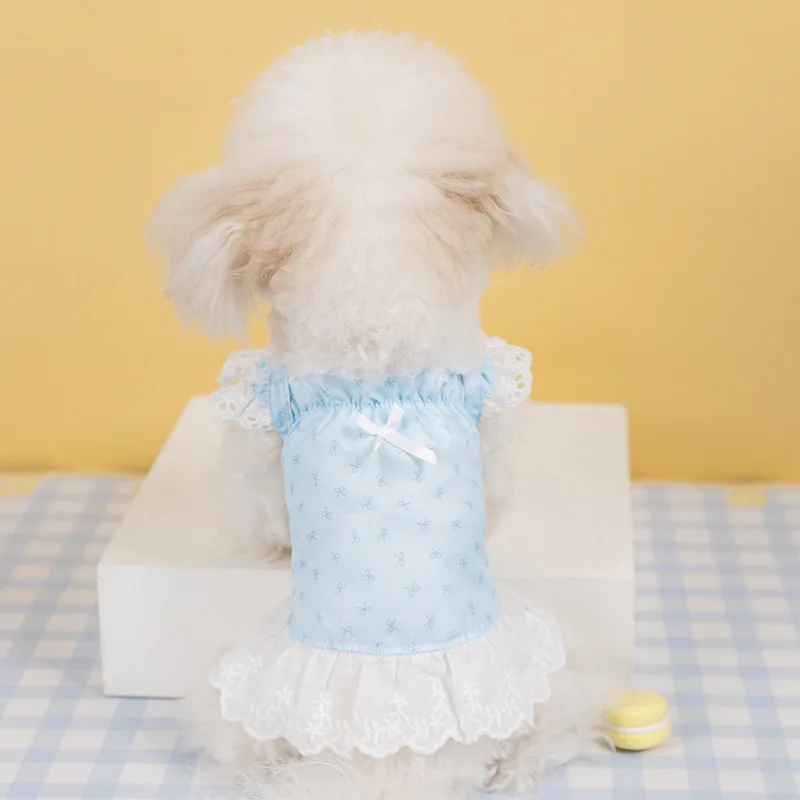 Falda de princesa con lazo fresco para perro, vestido para gato, ropa fina y transpirable para mascotas, ropa para cachorros pequeños, primavera - imagen 2