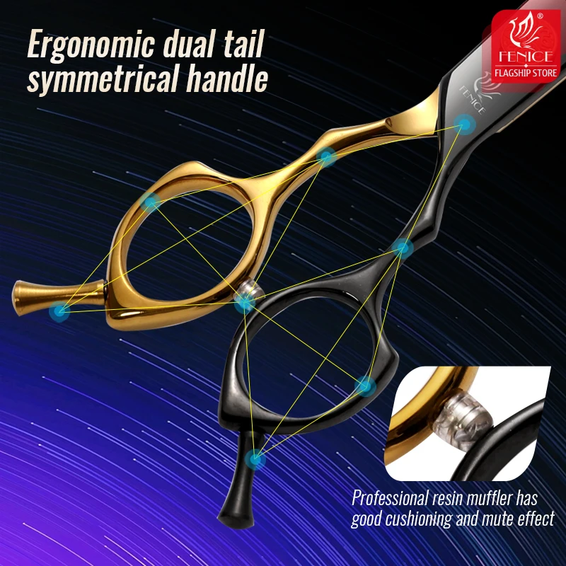 Fenice-Tijeras profesionales para el cuidado de perros, 7,25 pulgadas, color negro y dorado, curvas, más delgadas, Tijeras para perros, Tijeras Tesoura - imagen 5