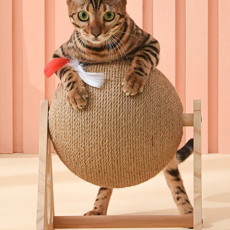 Rascador para gatos con marco de escalada, poste para rascar para gatos, rueda resistente a los arañazos con plumas, juguetes para mascotas - imagen 4