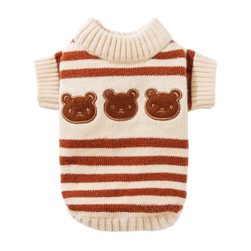Ropa de invierno para cachorros, suéter bordado de Bichon Frise con osos, ropa cálida de invierno para mascotas, suéter de punto a rayas dulces - imagen 5