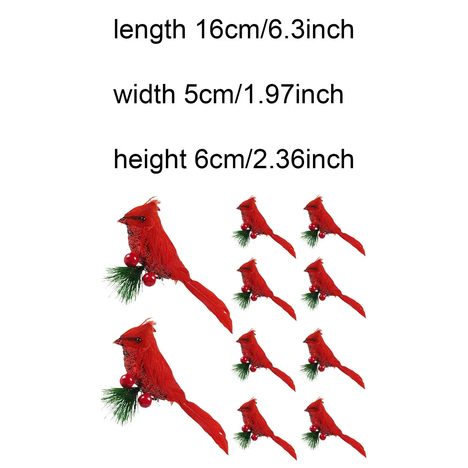 10 Pieces Artificial Christmas Red Red Birds Fake Bird Decorations Christmas Tree Ornaments for Planters Indoor Patio Home