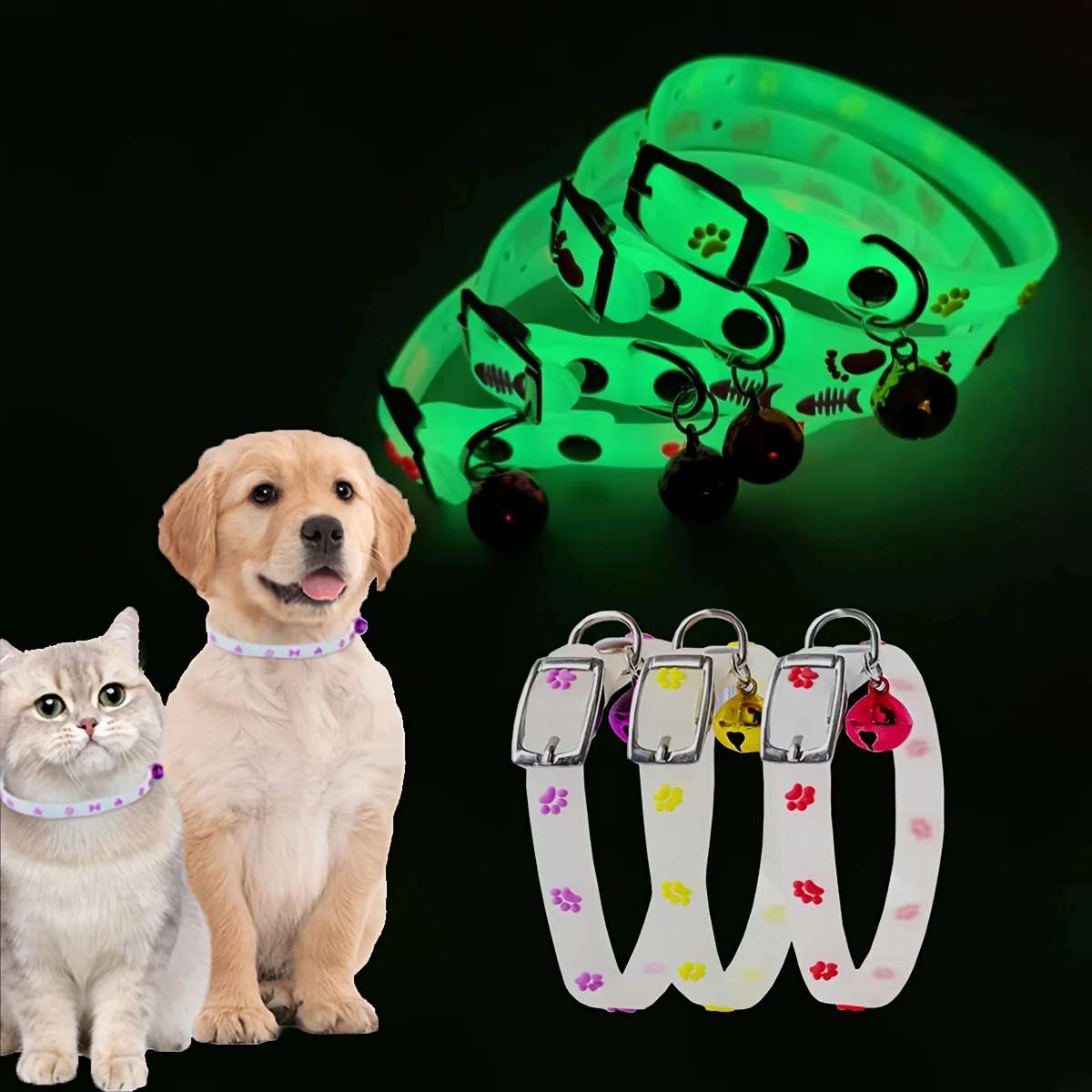 Collar LED con cascabel para perros y gatos, brilla en oscuridad - imagen 2