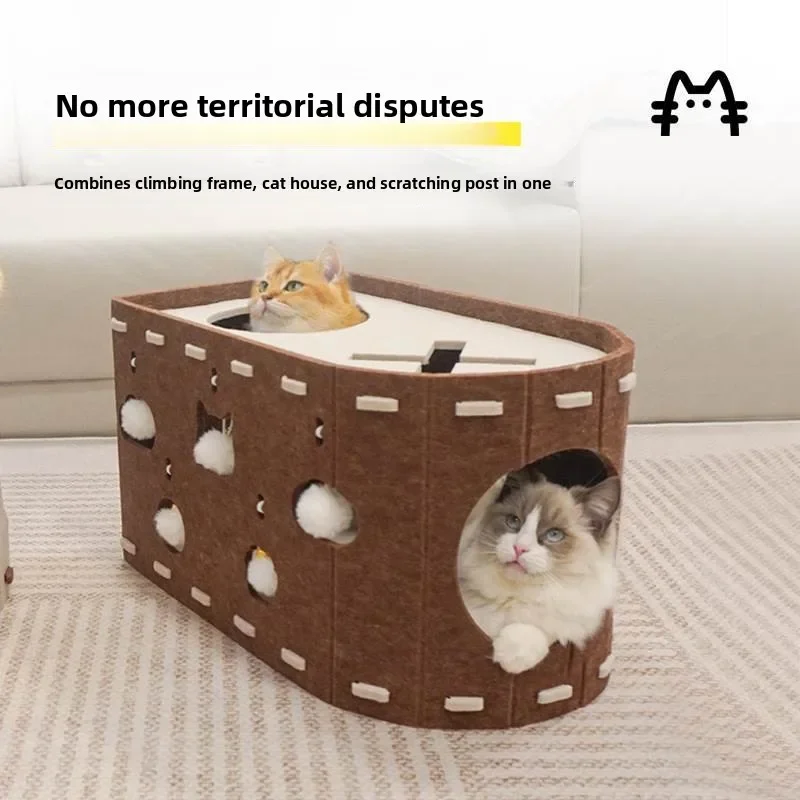 Acogedora cueva para gatos para gatos múltiples y grandes, casa para gatos de interior, resistente a los arañazos, cuádruplas para gatos Peekaboo, casa cerrada para gatos - imagen 2