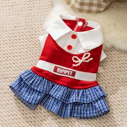 Vestido de cuadros para perros Yorkshire – Estilo universitario de peluche