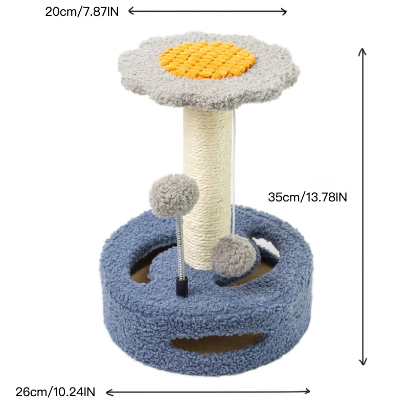 Torre de escalada para gatos de girasol, árbol pequeño para gatos con forro polar de peluche, diseño de felpa suave, postes rascadores de Sisal, bola de pista, bola de resorte