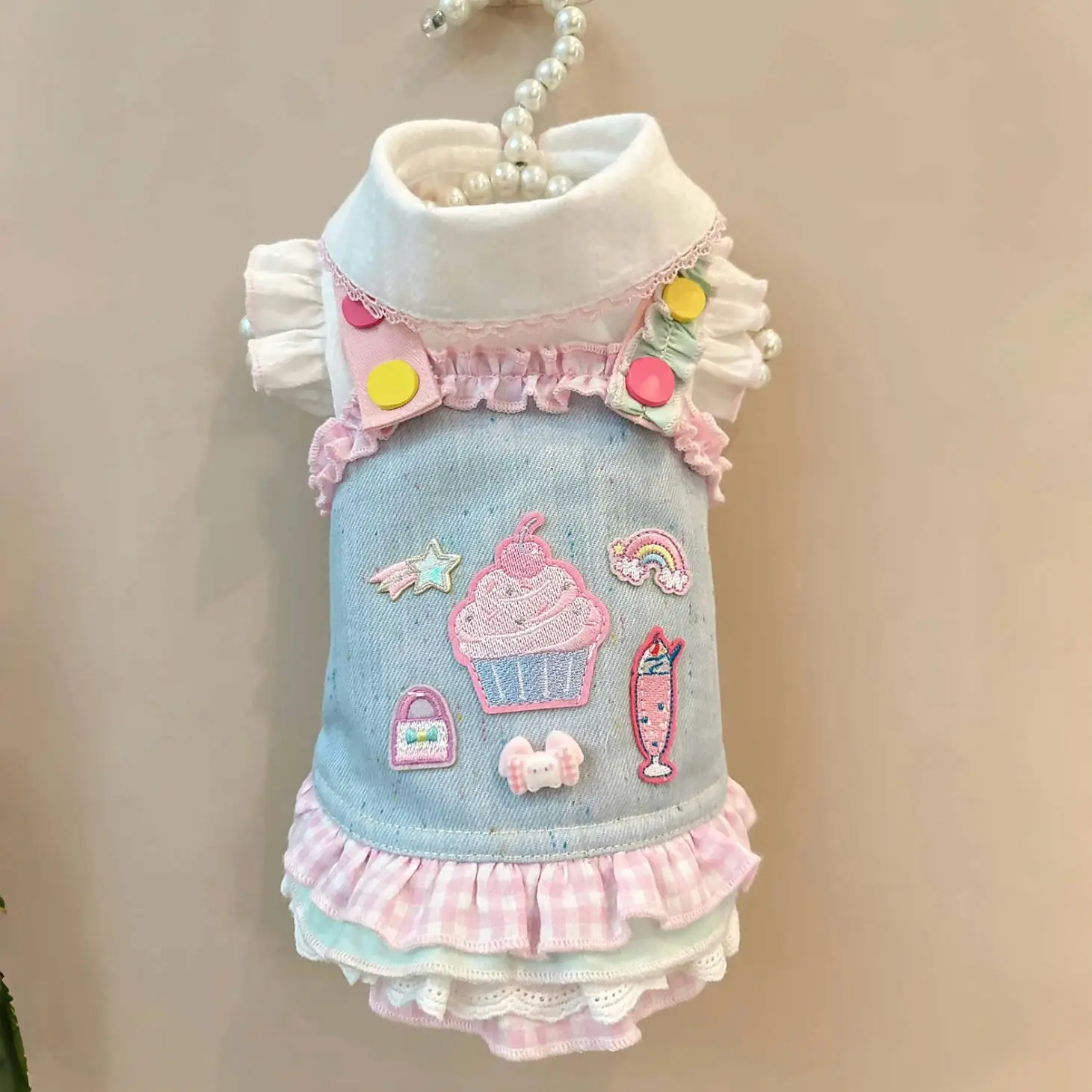 Conjunto de falda con tirantes para el hombro para mascotas, chaleco de color caramelo, vestido de encaje de encaje, camisa básica de manga con mosca pequeña, ropa para cachorros, otoño e invierno