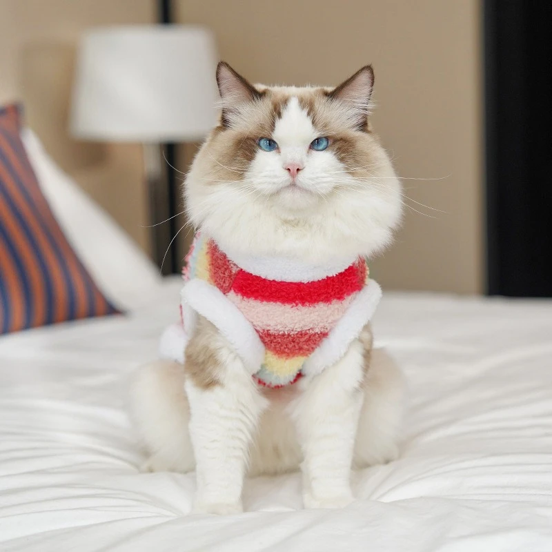 Sudadera de franela con rayas arcoíris para perros y gatos Sphynx - imagen 4