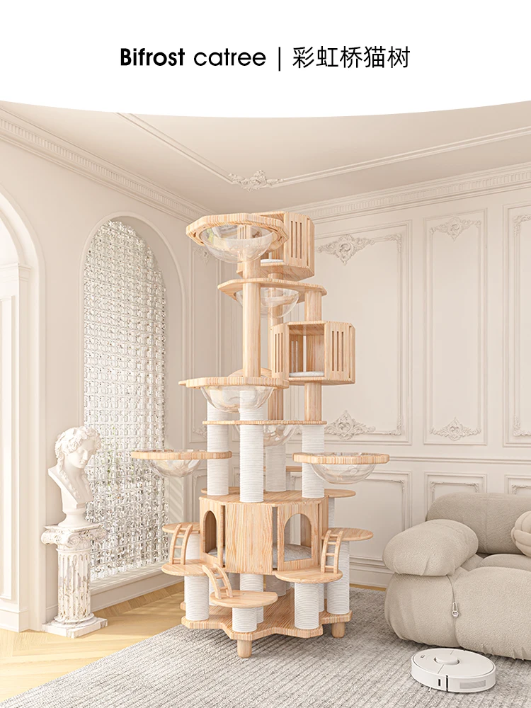 Marco de escalada para gatos de gran tamaño, árbol para gatos, madera maciza, Castillo de gatos, puente arcoíris, plataforma de salto - imagen 3