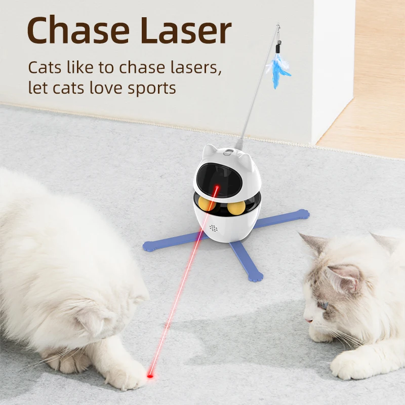 ROJECO 3 in 1 Smart Cat Toys 360 ° Laser Rotating 3 Replacement Feather Fun Cat Teaser Stick Interactive For Pet Toy Accessories - imagen 2