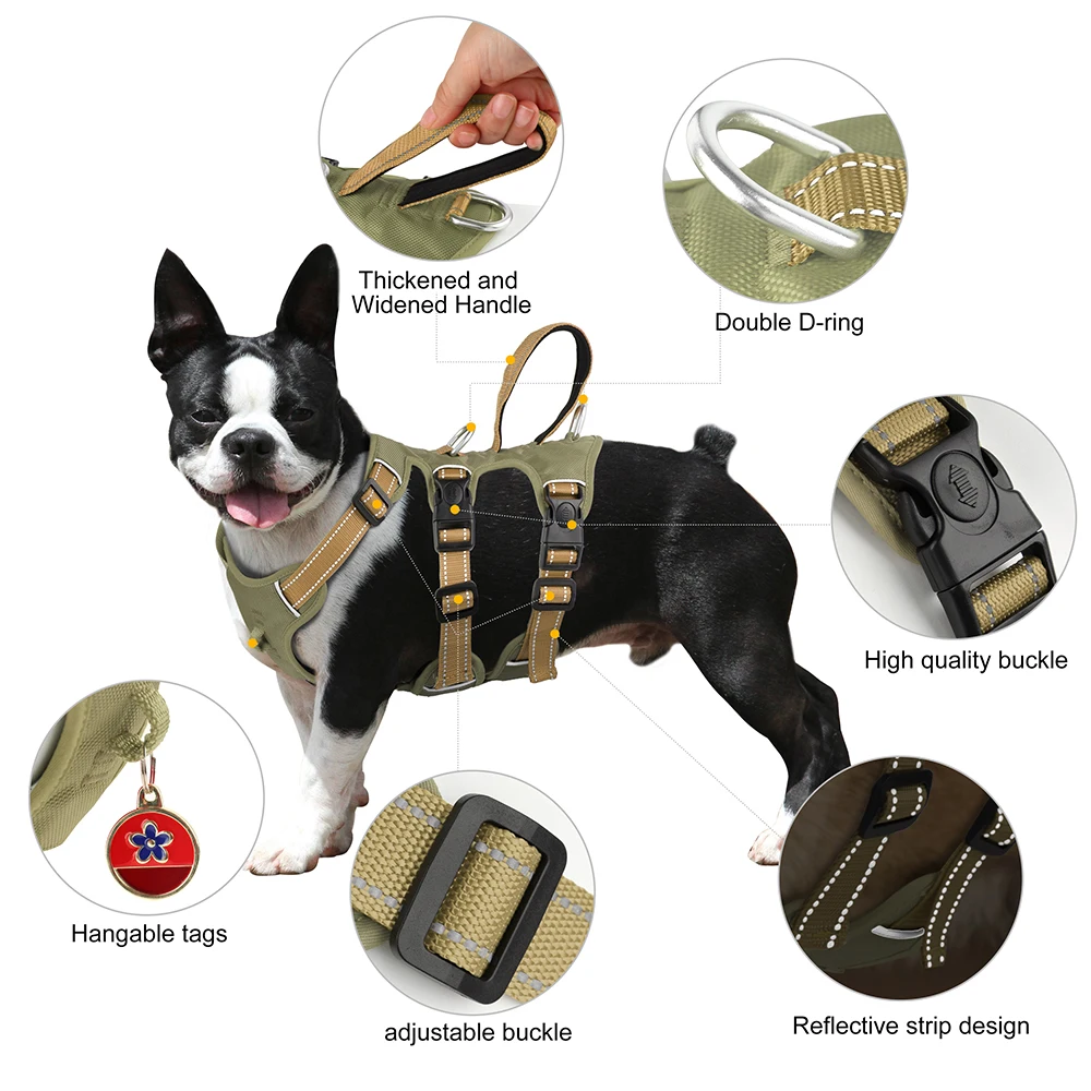Arnés impermeable para perros con hebilla segura, chaleco reflectante acolchado de nailon para perros, arneses Halter para perros medianos y grandes para senderismo Pitbull - imagen 2