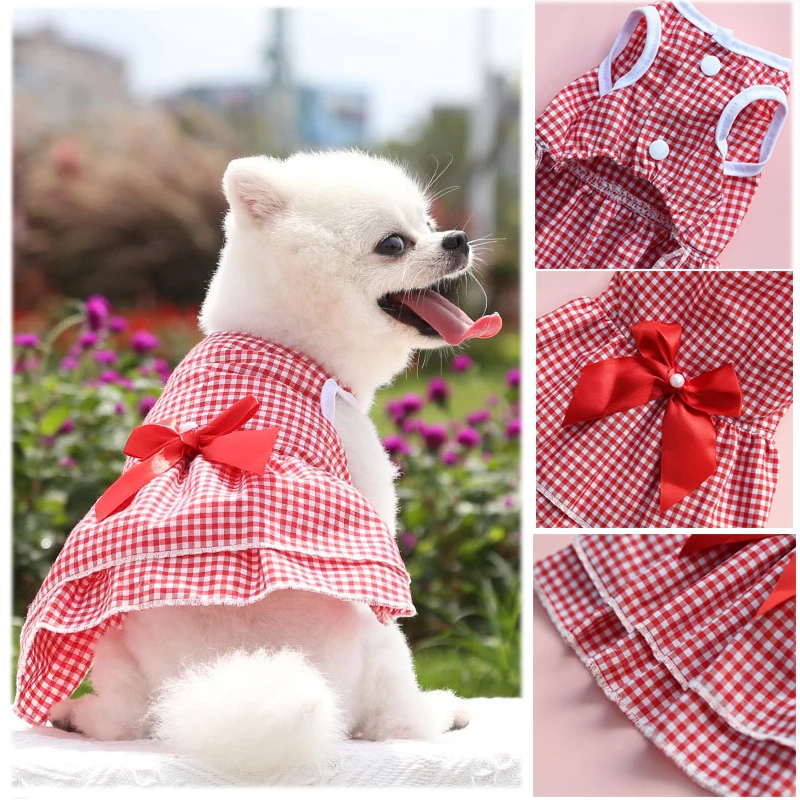 Ropa para perros y mascotas, disfraz de verano para cachorros, vestido de princesa dulce, decoración de fiesta de cumpleaños, vestido con lazo - imagen 5